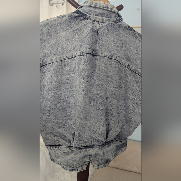 Vtg 80sEunina U.S.A. Acid Wash Jeans Jacket Copped Size L - Picture 9 of 14